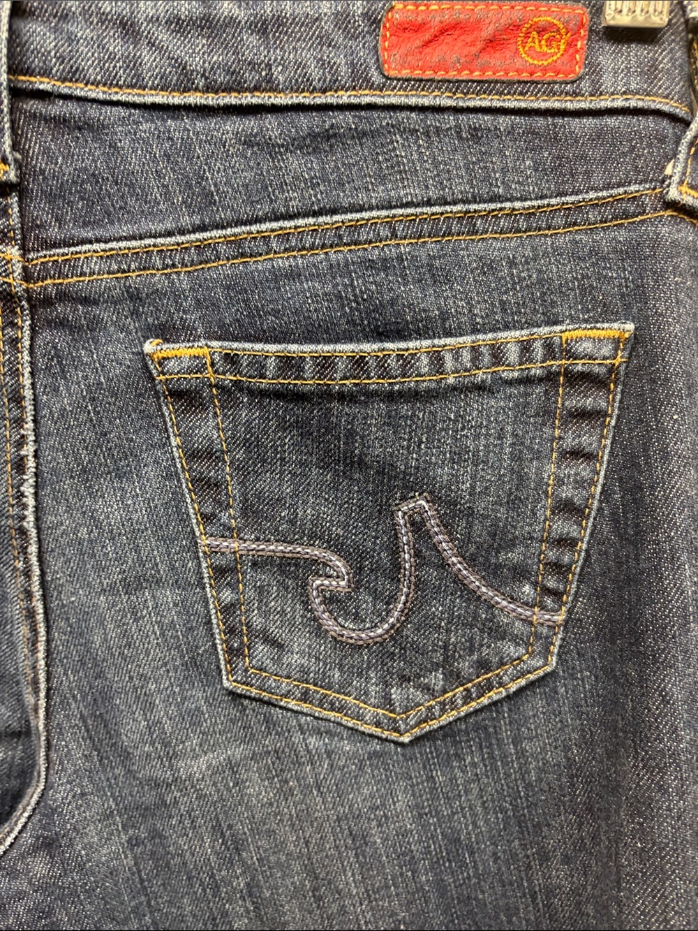 Ag Adriano Goldschmied Women's Indigo Back-Pocket Jeans with Red Patch